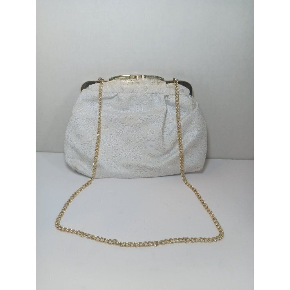 Pacific Connections White Lace Evening Gold Chain Bag Crosabody Purse - Picture 2 of 9
